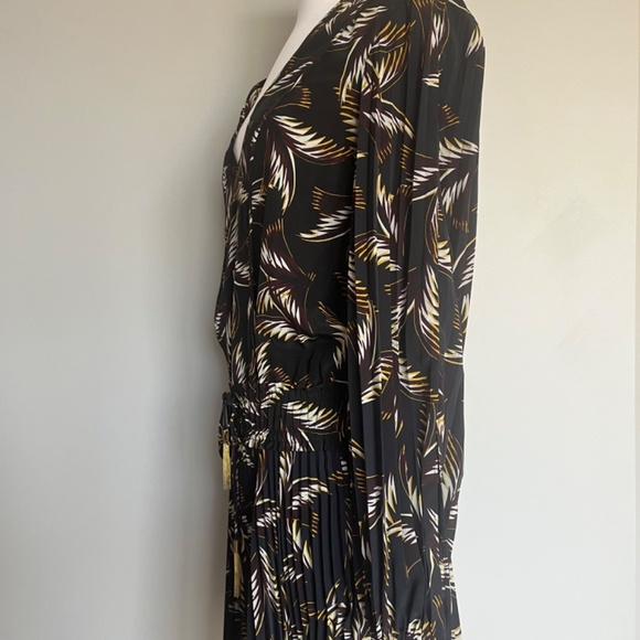 A.L.C. Rory Pleated palm leaves Retro Miami Cocktail V-neck Silk Mini Dress - Picture 13 of 16